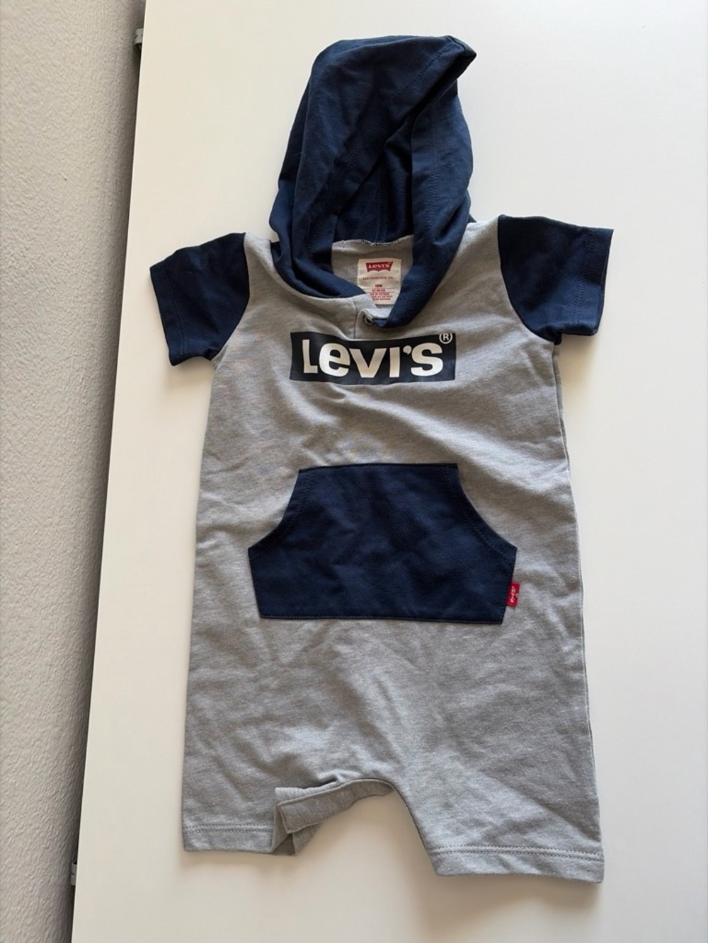 Levi's Grey and Navy Hooded Baby Romper